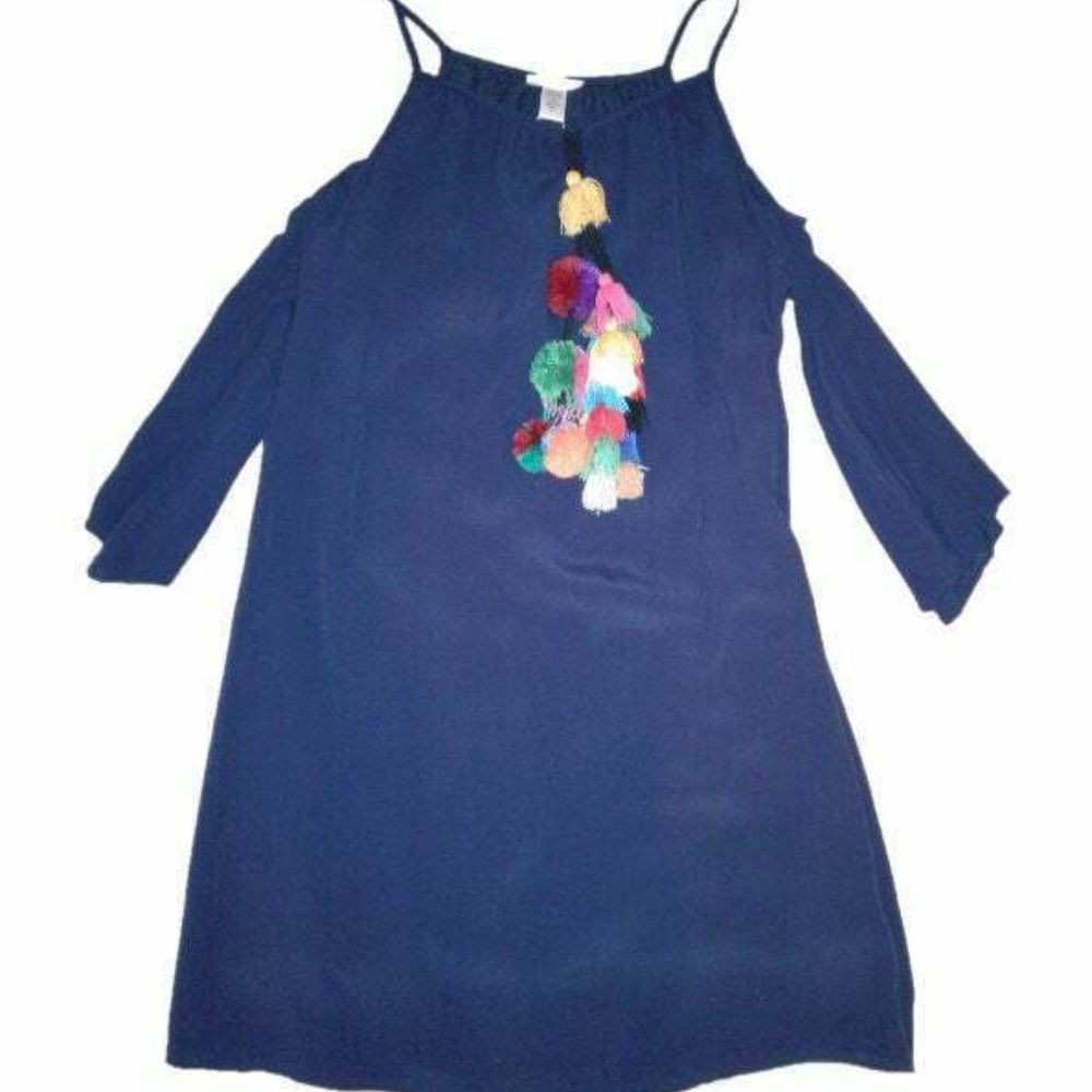 Vasna Tank Top Pom Pom Fringe Peacoat Dress Small
